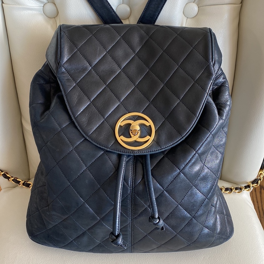 CHANEL Vintage Quilted Lambskin Backpack in Black